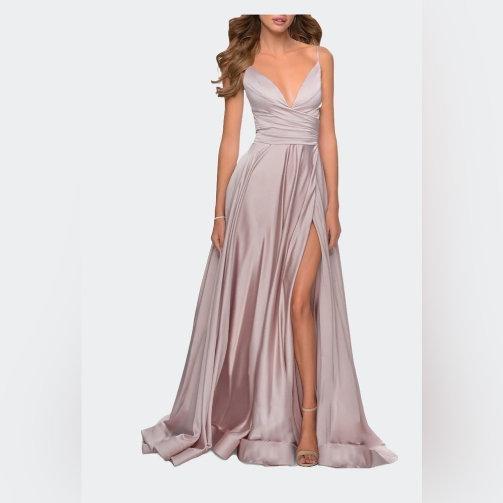 La Femme
Long Satin Dress with Side Slit and V Shaped Back size 8